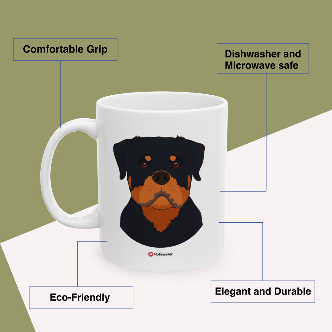 Rottweiler Love Dogs Benefits: comfortable grip, eco-friendly, dishwasher and microwave safe, elegant and durable. By Motiva Gifts.