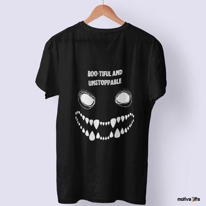 Boo-tiful and Unstopabble Unisex Crewneck Tshirt_Black_Front_Motiva Gifts 