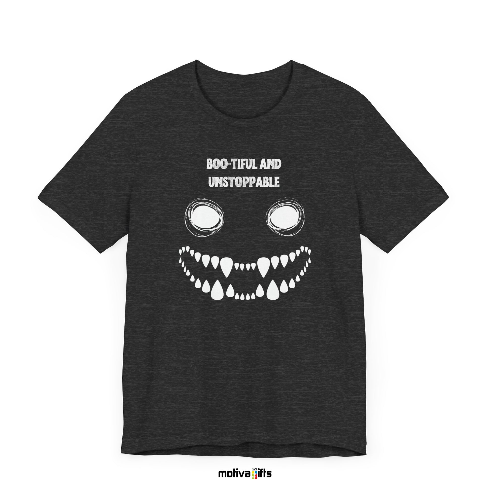 Boo-tiful and Unstopabble Unisex Crewneck Tshirt_Dark Grey Heather_Front_Motiva Gifts 