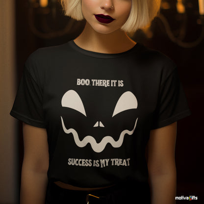 Women wearing a Boo there is success is my treat Unisex black Crewneck Tshirt