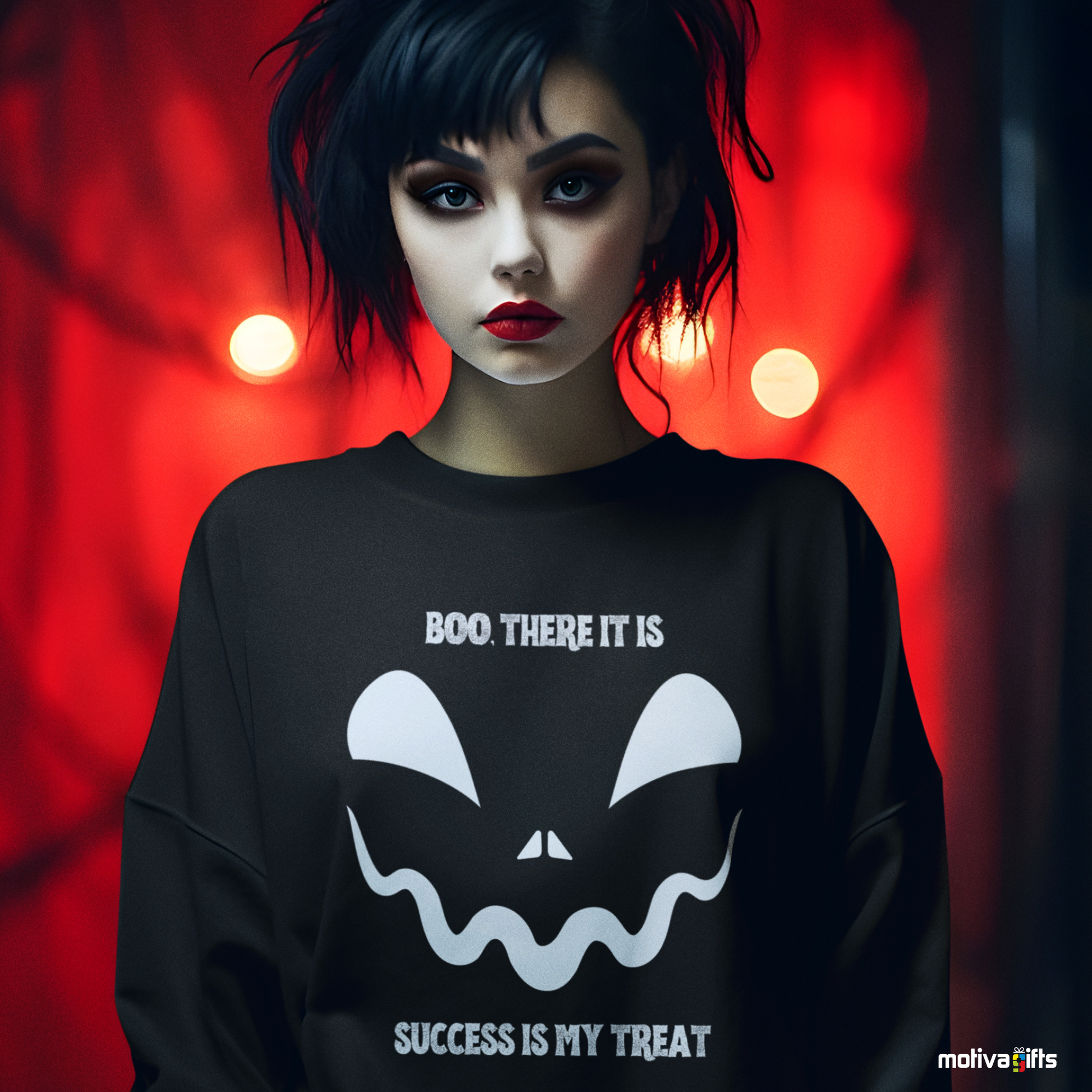 Women wearing a Boo there is success is my treat Unisex black Crewneck Sweatshirt