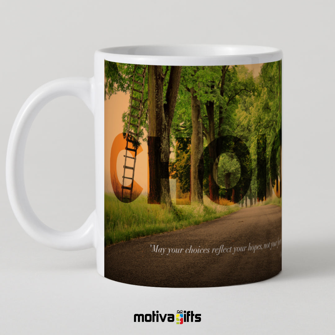 Nelson Mandela Choices Quote Inspiration Mug, Left side, wraparound design