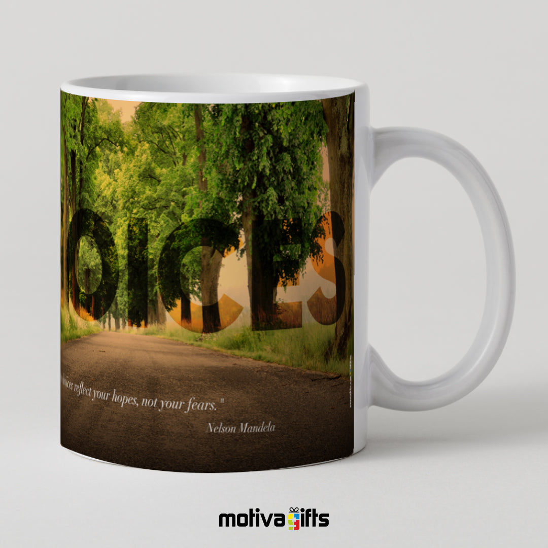 Nelson Mandela Choices Quote Inspiration Mug, right side, wraparound design