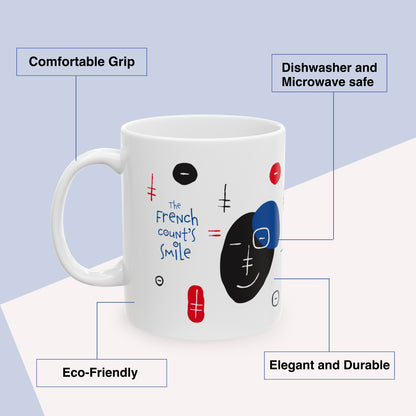 The French Count’s Smile Mug Benefits: comfortable grip, eco-friendly, dishwasher and microwave safe, elegant and durable. By Motiva Gifts