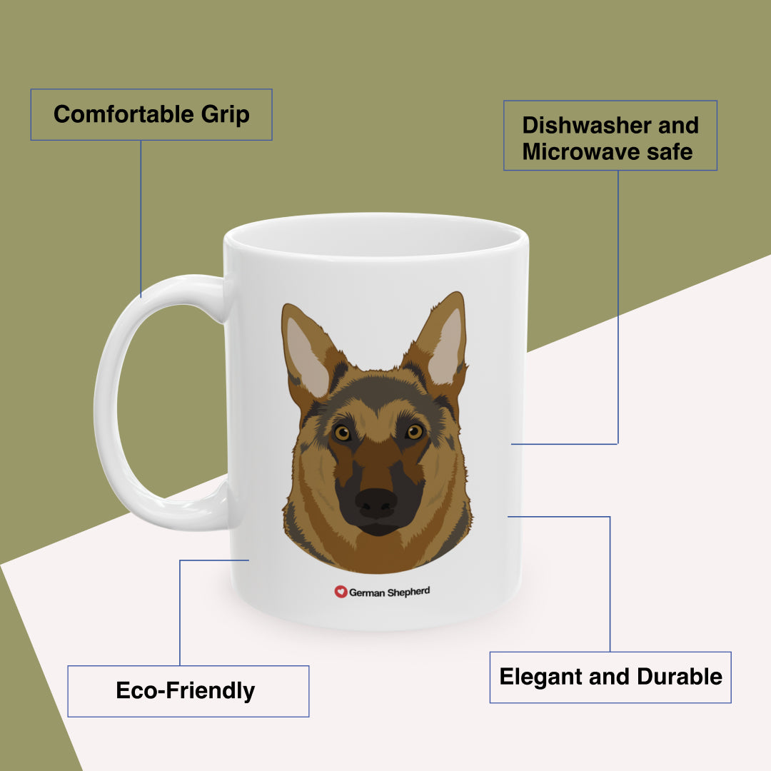 German Shepherd Love Dogs Benefits: comfortable grip, eco-friendly, dishwasher and microwave safe, elegant and durable. By Motiva Gifts.