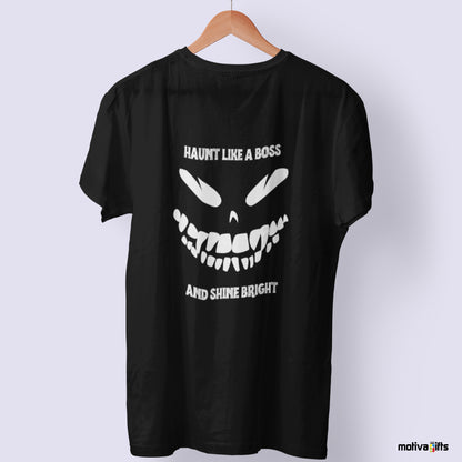 Haunt Like a Boss and Shine Bright Unisex Crewneck Tshirt_Black_Front_Motiva Gifts 