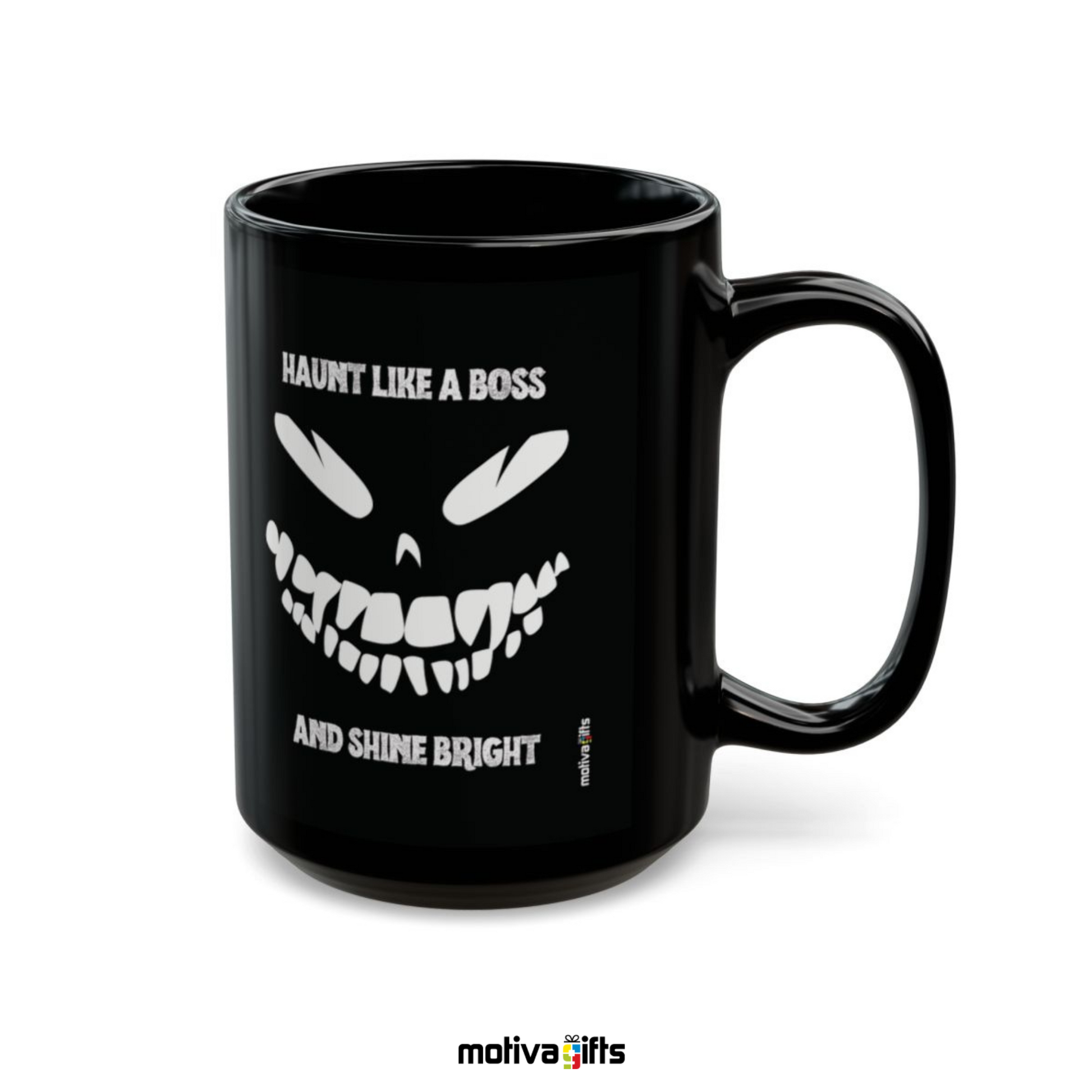 Haunt like a boss and shine bright, black, 15 oz mug