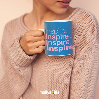 Woman holding a Inspire Motivate Words Blue Mug - Motiva Gifts