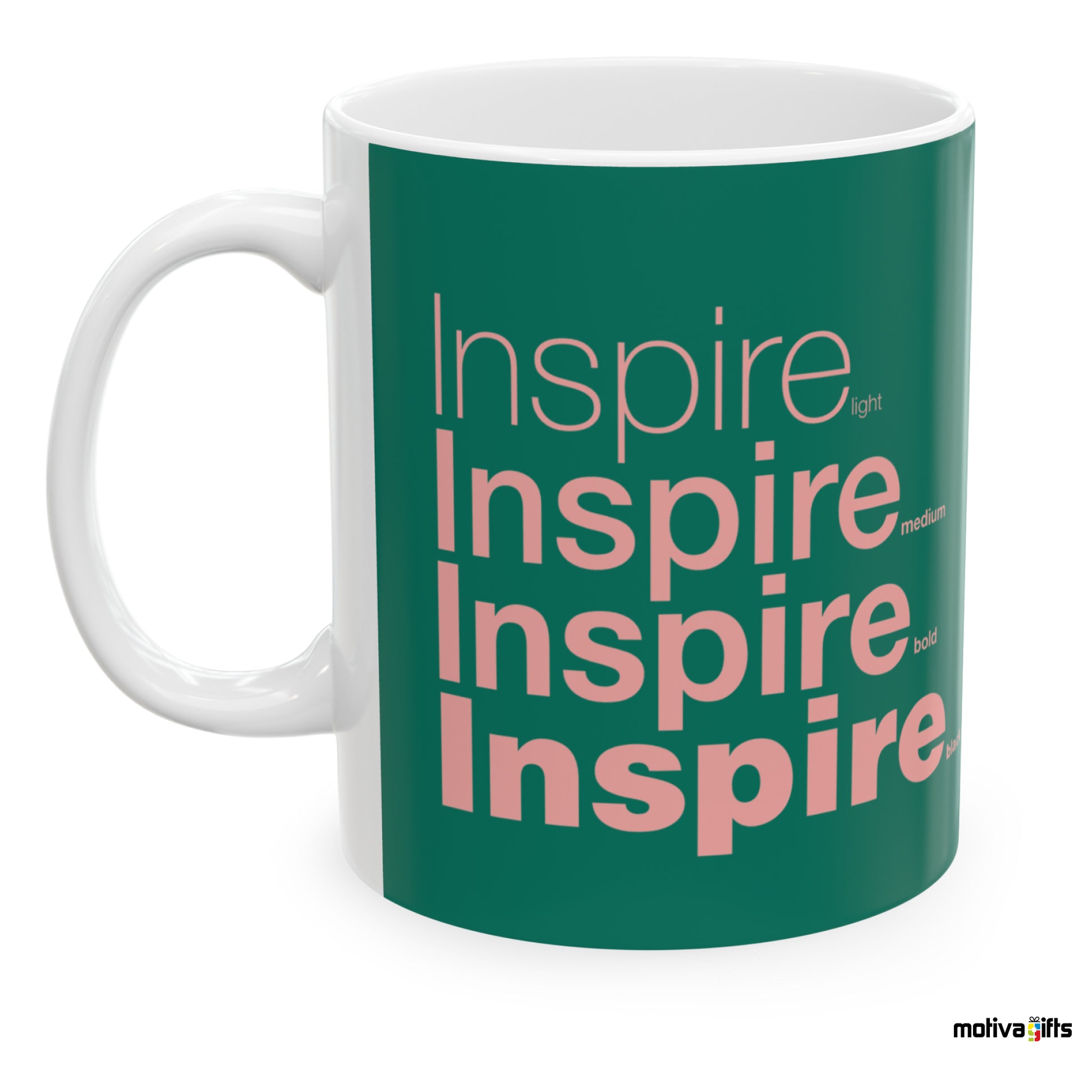 Inspire Motivate Words Green Mug- Left View