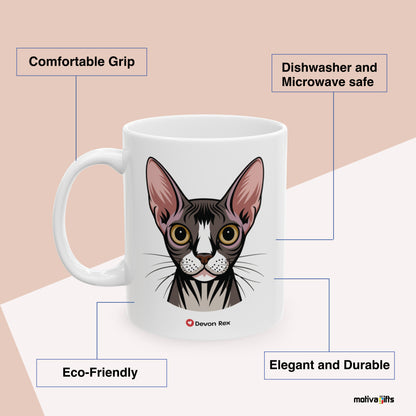 Devon Rex Love Cat Benefits: comfortable grip, eco-friendly, dishwasher and microwave safe, elegant and durable. By Motiva Gifts.