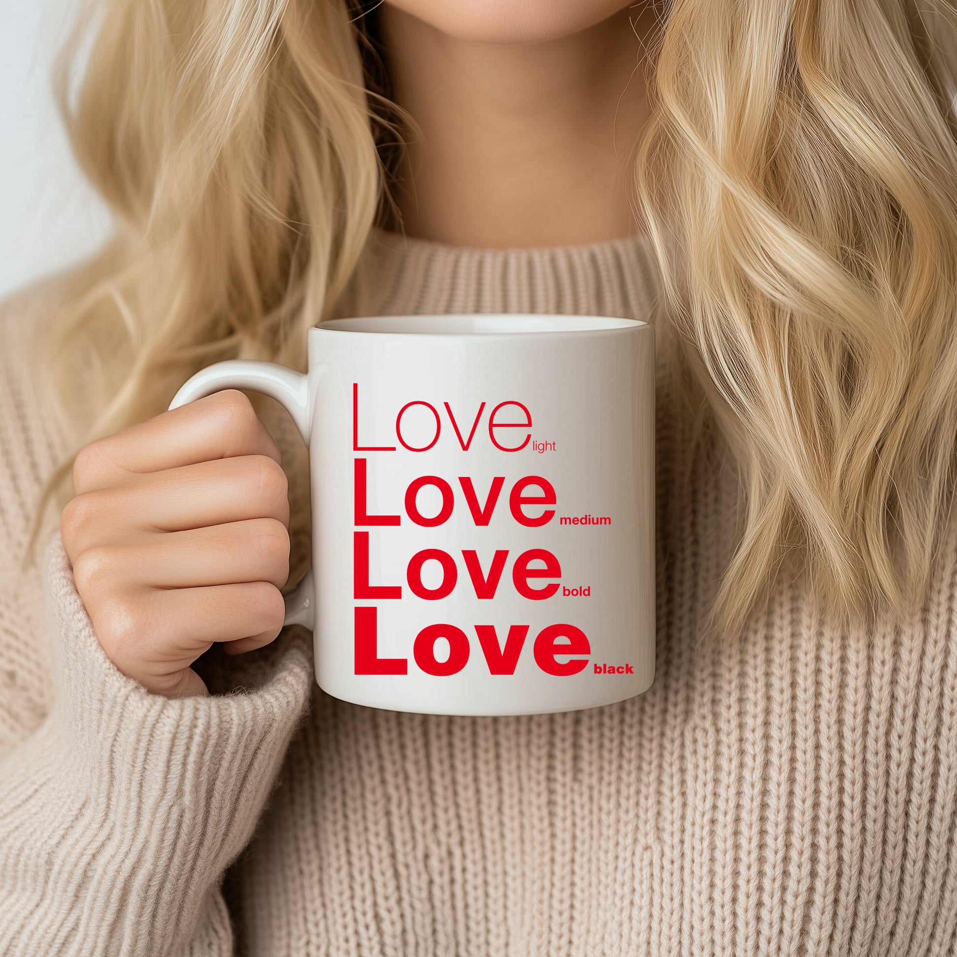 Woman holding a Love White Ceramic Mug