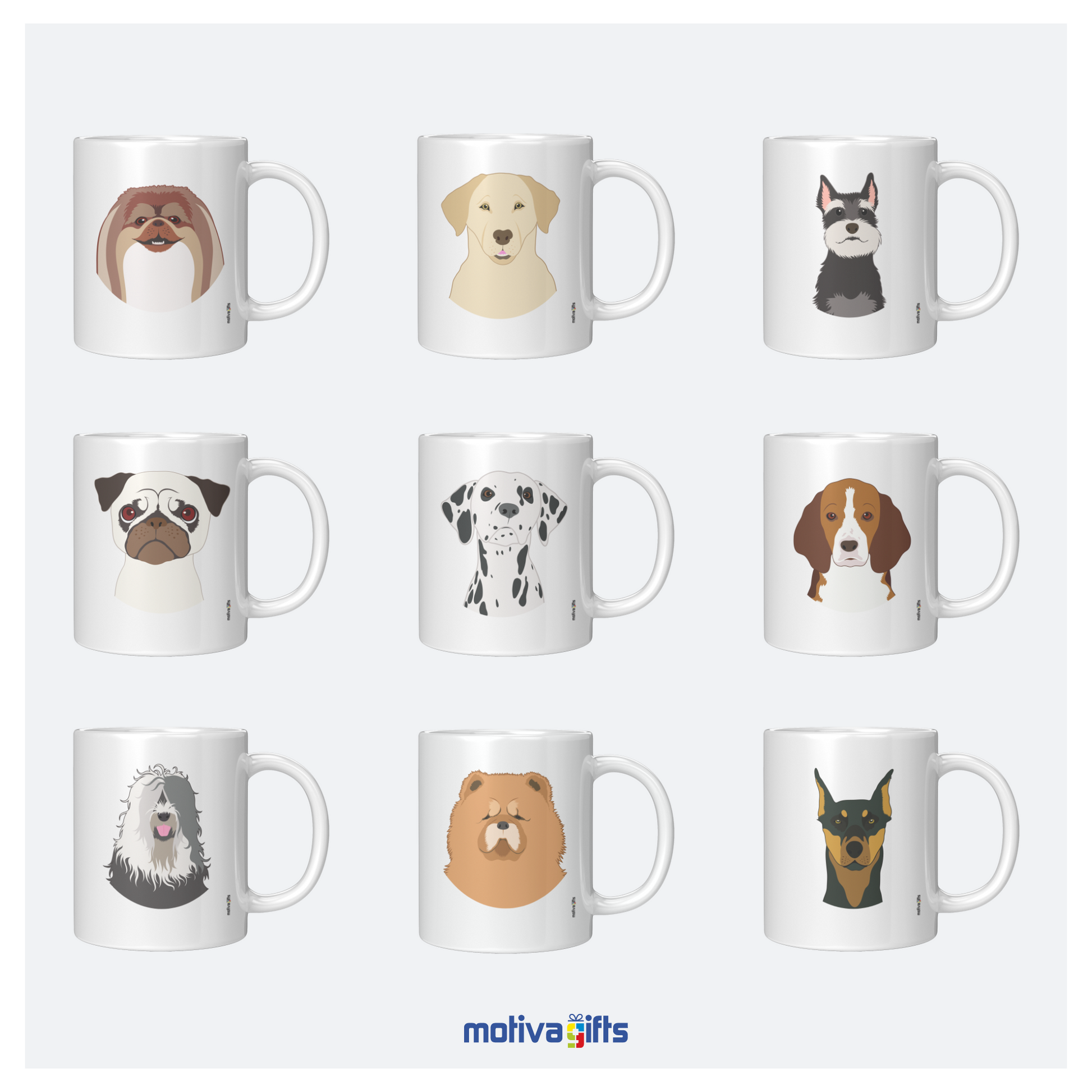 Explore the Love Dogs Collection: Woman Holds Unique  Pekingese dog Design on a White 11oz Ceramic Mug, Exclusively at Motiva Gifts. Savor Your Coffee with Style!