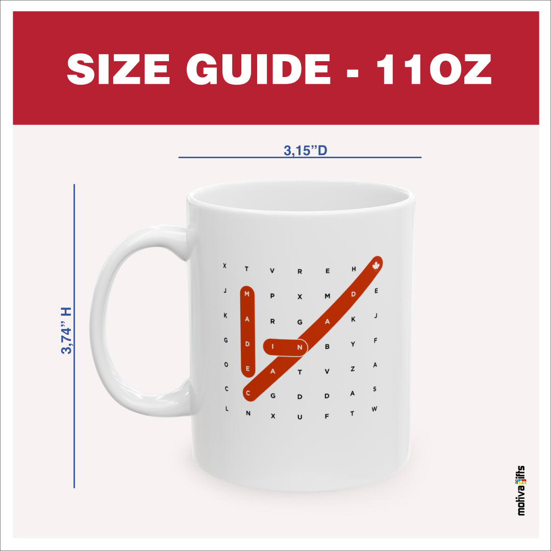 Mug 11oz Size Guide 3.74 H x 3.15 D