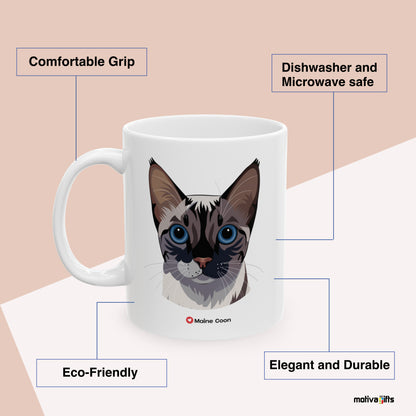 Maine Coon Love Cat Benefits: comfortable grip, eco-friendly, dishwasher and microwave safe, elegant and durable. By Motiva Gifts.