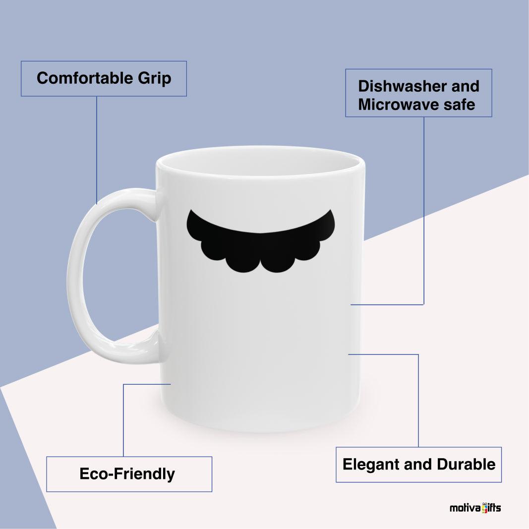 Mario Bros Mustache Mug Benefits: comfortable grip, eco-friendly, dishwasher and microwave safe, elegant and durable. By Motiva Gifts.