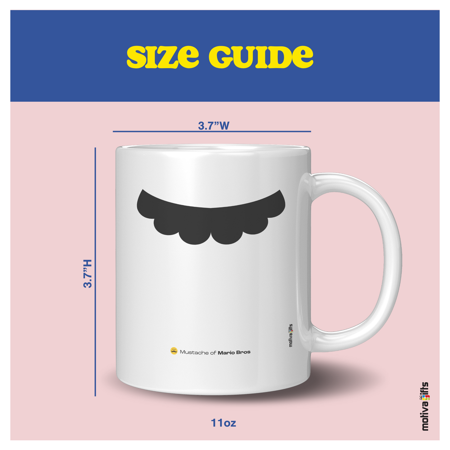 Mario Bros Mustache Coffee Mug Size guide 11 oz 3.7x3.7