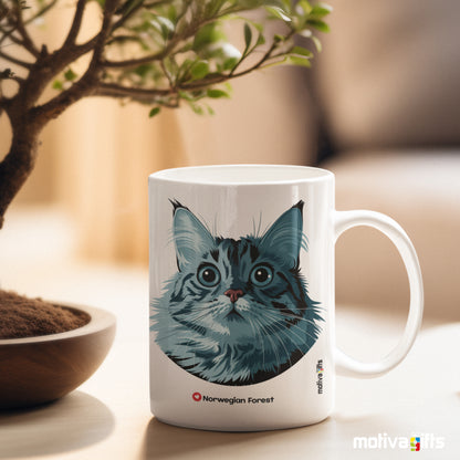 Norwegian Forest Love Cat White 11 oz Ceramic Mug placing in a relaxing setting