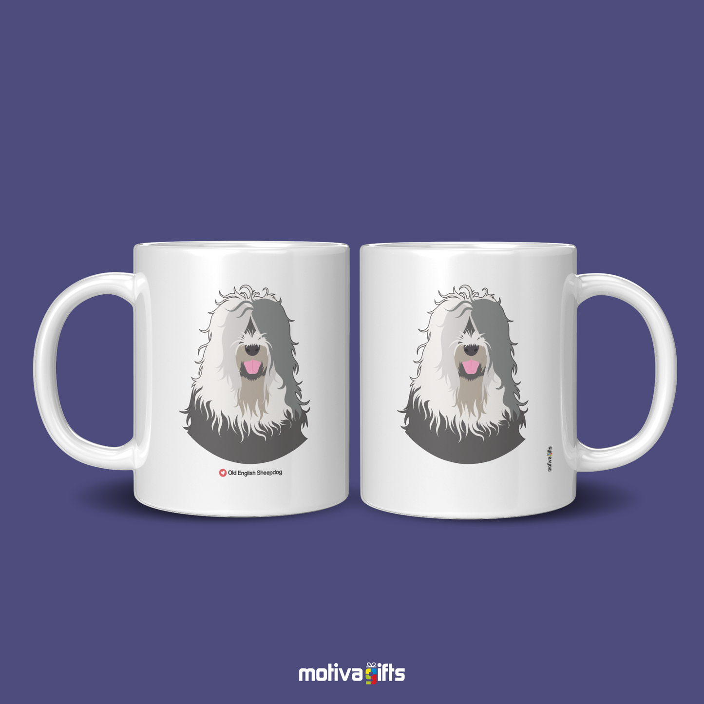 Discover the Love Dog Collection at Motiva Gifts - Featuring a  Old English Sheepdog  design, 11 oz Ceramic Mug. Our white ceramic mug is perfect for both hot and cold beverages, and it is dishwasher, microwave safe. Available at Motiva Gifts - Shop Now!