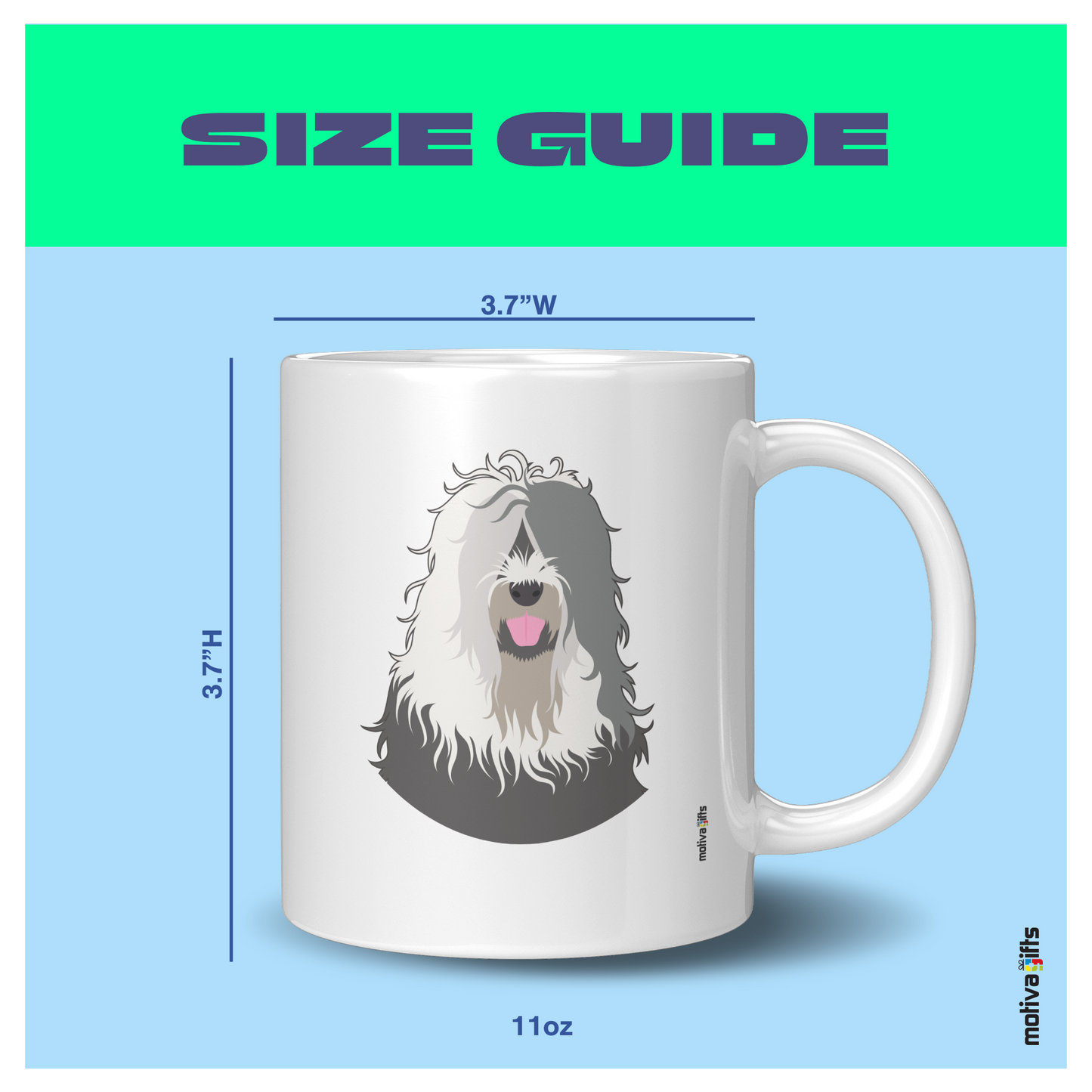 Size Guide image White ceramic Mug 11 oz: 3.7Hx3.7W