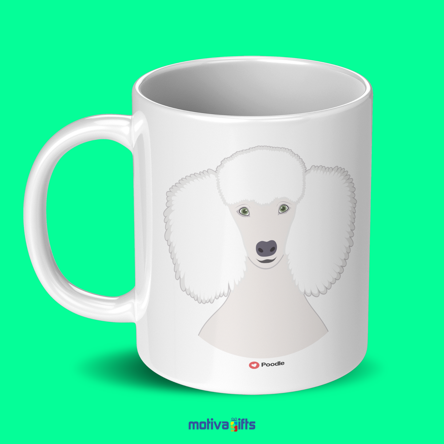 Discover the Love Dog Collection at Motiva Gifts - Featuring a  Poodle  design, 11 oz Ceramic Mug. Our white ceramic mug is perfect for both hot and cold beverages, and it is dishwasher, microwave safe. Available at Motiva Gifts - Shop Now!