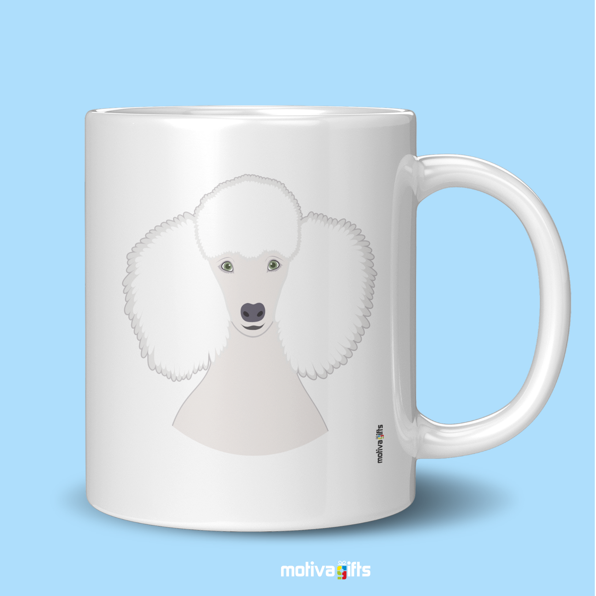 Discover the Love Dog Collection at Motiva Gifts - Featuring a  Poodle  design, 11 oz Ceramic Mug. Our white ceramic mug is perfect for both hot and cold beverages, and it is dishwasher, microwave safe. Available at Motiva Gifts - Shop Now!