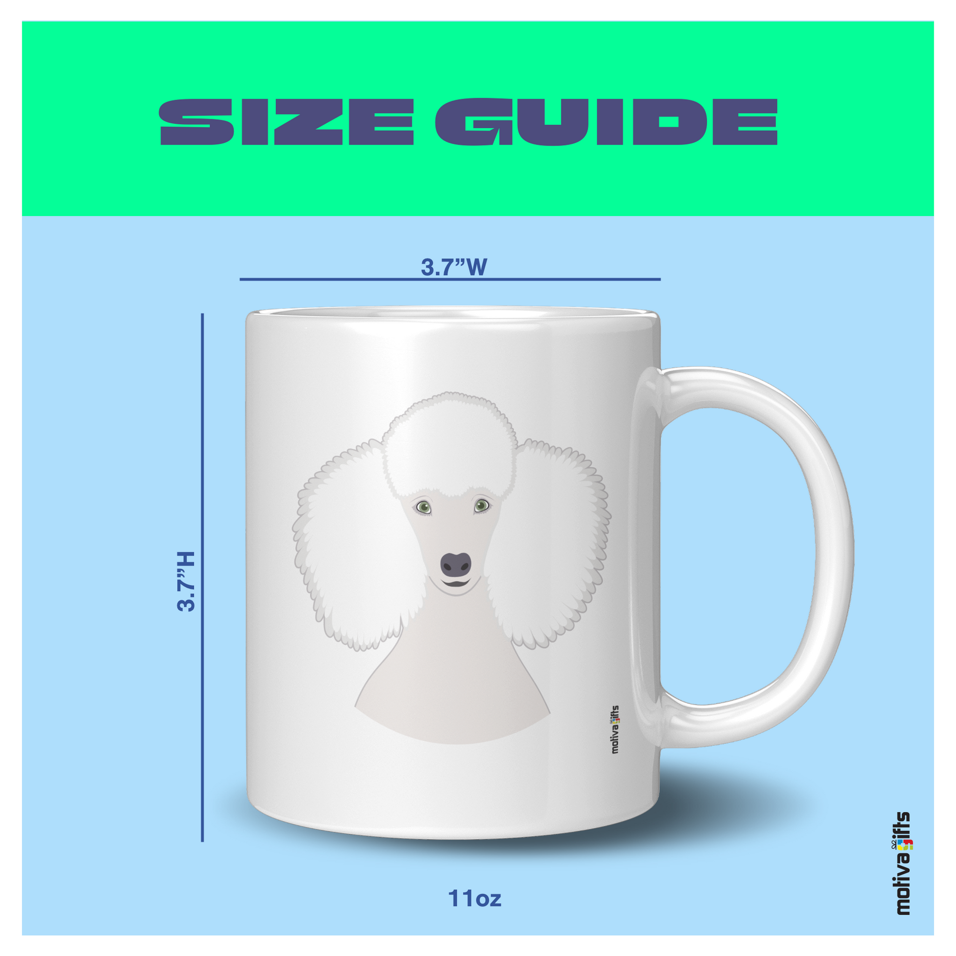 Size Guide image White ceramic Mug 11 oz: 3.7Hx3.7W