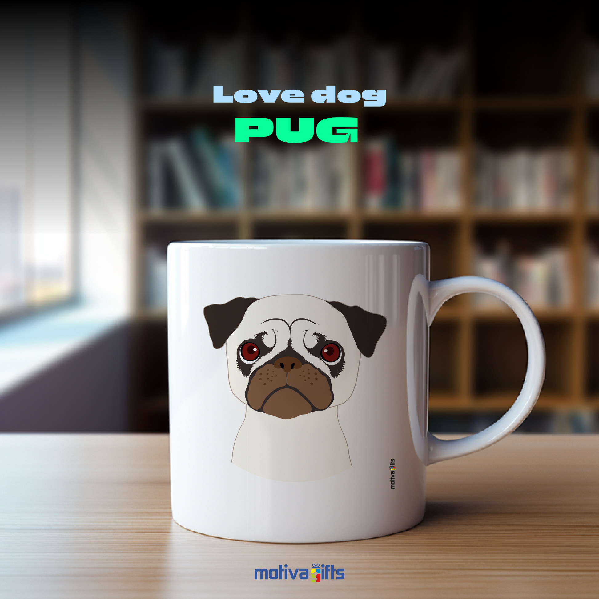 Discover the Love Dog Collection at Motiva Gifts - Featuring a Unique Pug design, 11 oz Ceramic Mug. Our white ceramic mug is perfect for both hot and cold beverages, and it&#39;s dishwasher& microwave safe. Available at Motiva Gifts - Shop Now!