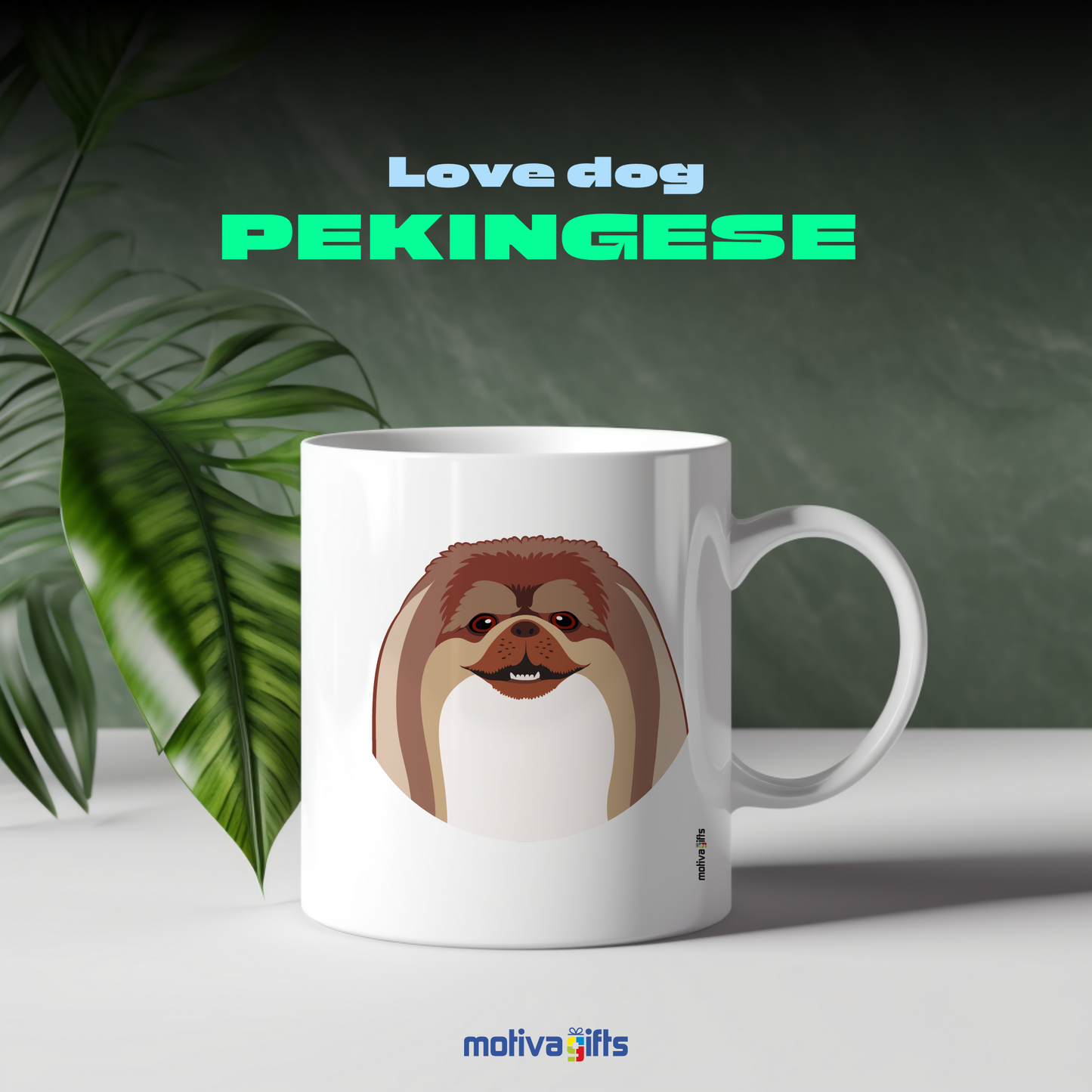 Discover the Love Dog Collection at Motiva Gifts - Featuring a  Pekingese design, 11 oz Ceramic Mug. Our white ceramic mug is perfect for both hot and cold beverages, and it is dishwasher, microwave safe. Available at Motiva Gifts - Shop Now!