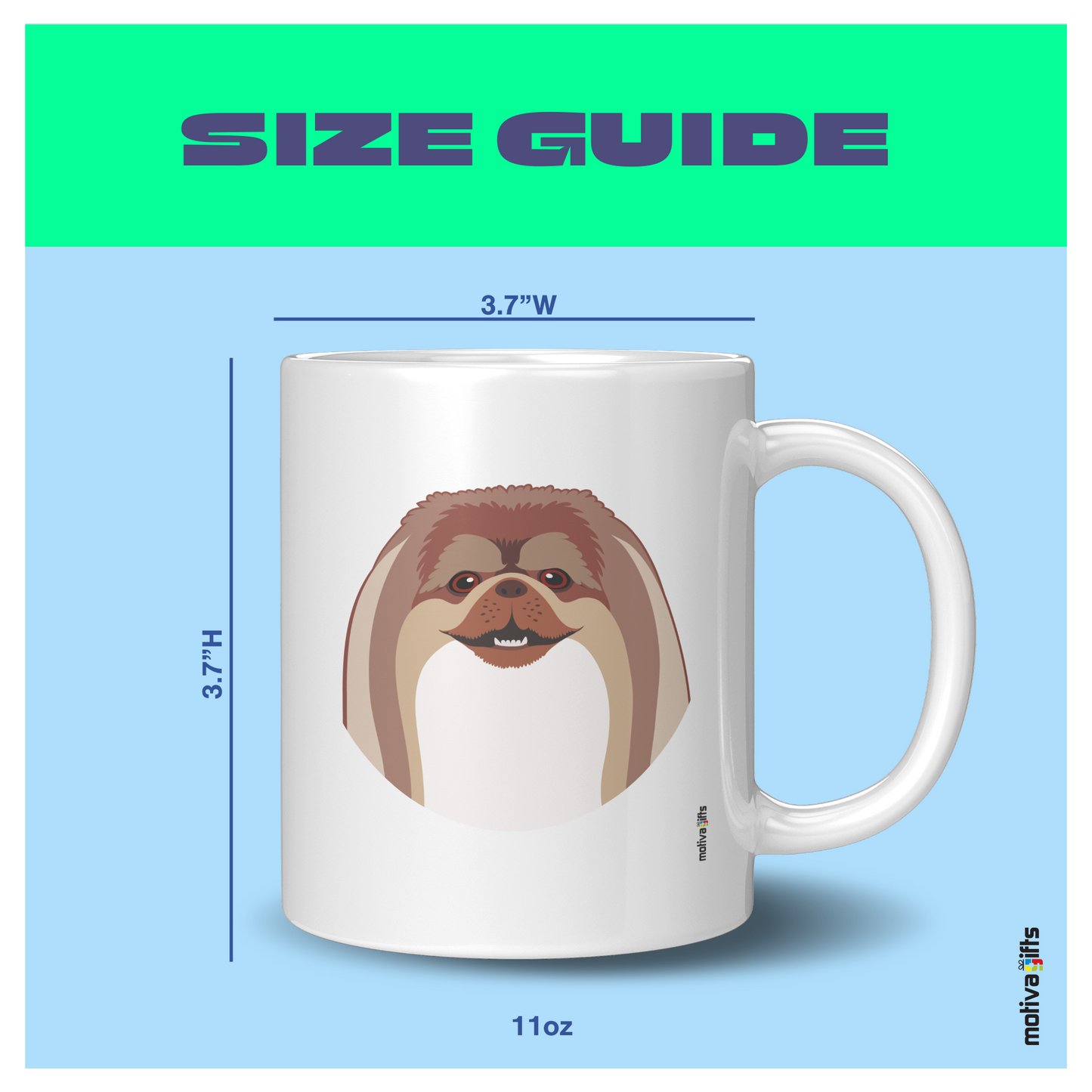 Size Guide image White ceramic Mug 11 oz: 3.7Hx3.7W