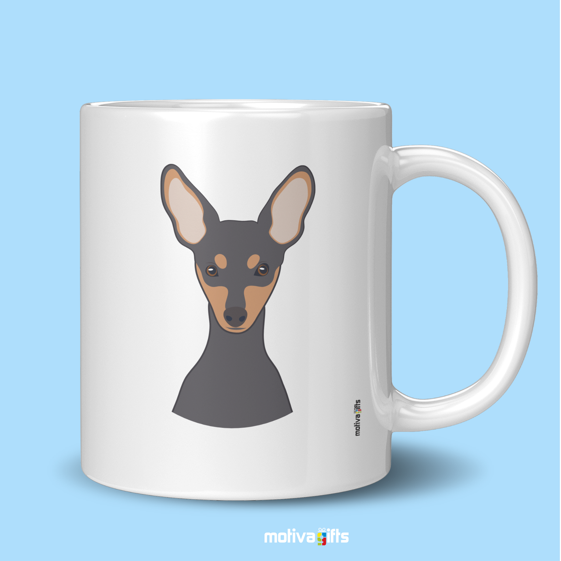 Discover the Love Dog Collection at Motiva Gifts - Featuring a  Pinscher design, 11 oz Ceramic Mug. Our white ceramic mug is perfect for both hot and cold beverages, and it is dishwasher, microwave safe. Available at Motiva Gifts - Shop Now!