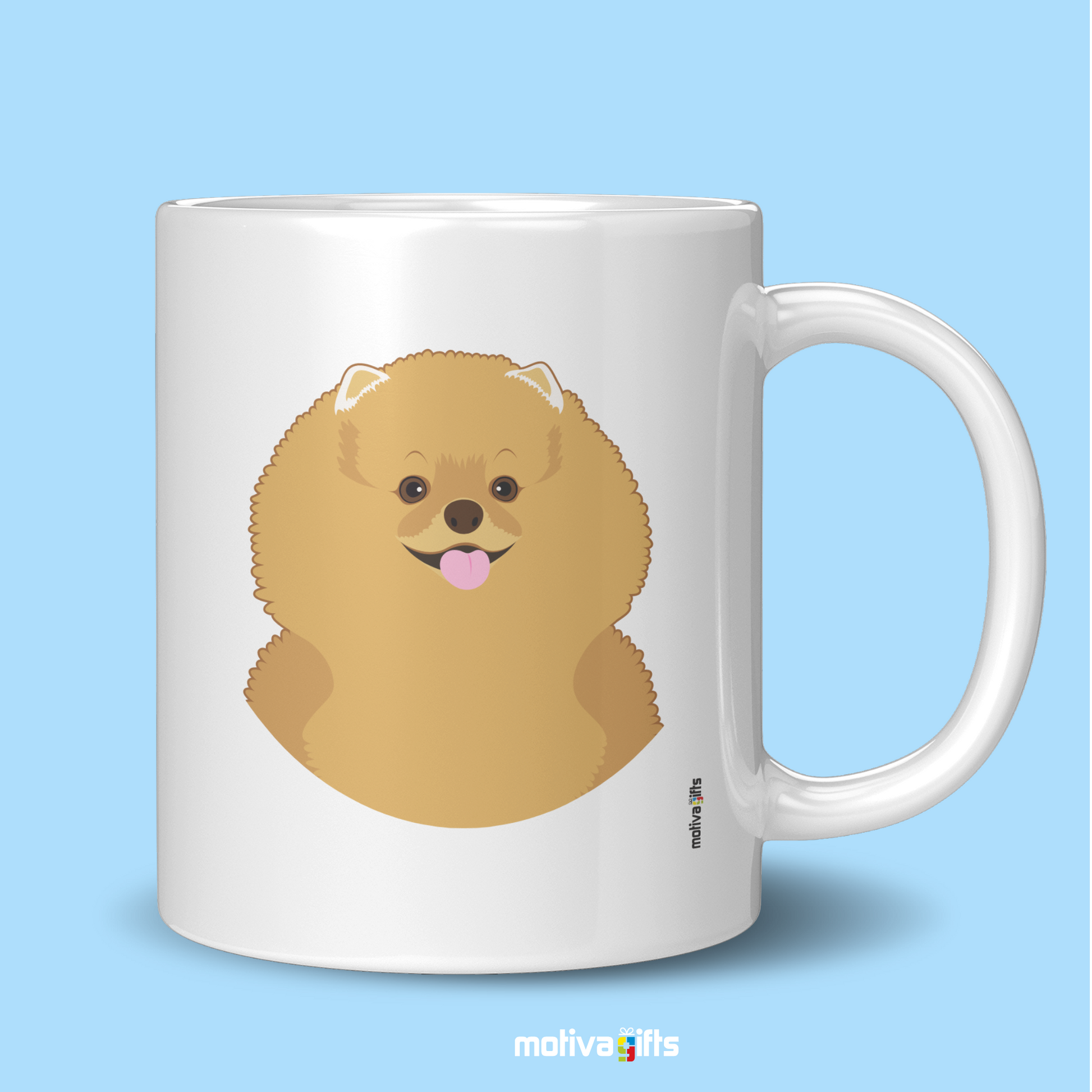 Discover the Love Dog Collection at Motiva Gifts - Featuring a Pomeranian design, 11 oz Ceramic Mug. Our white ceramic mug is perfect for both hot and cold beverages, and it is dishwasher, microwave safe. Available at Motiva Gifts - Shop Now!