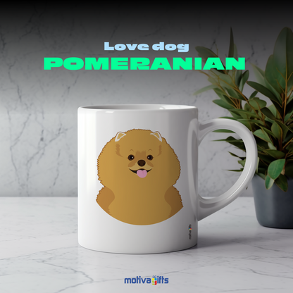 Discover the Love Dog Collection at Motiva Gifts - Featuring a Pomeranian design, 11 oz Ceramic Mug. Our white ceramic mug is perfect for both hot and cold beverages, and it is dishwasher, microwave safe. Available at Motiva Gifts - Shop Now!