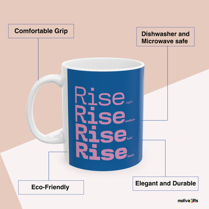 Inspire Motivate Words Blue Mug Benefits: comfortable grip, eco-friendly, dishwasher and microwave safe, elegant and durable. By Motiva Gifts