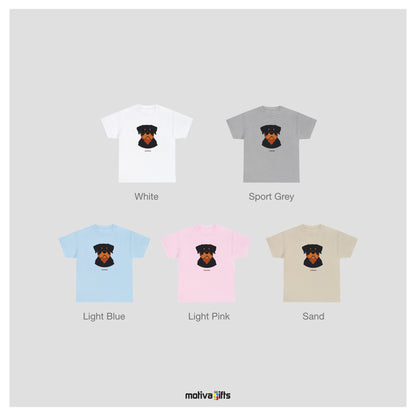 Colour chart display mockup of white, sport grey light blue, light pink, and sand tshirt.