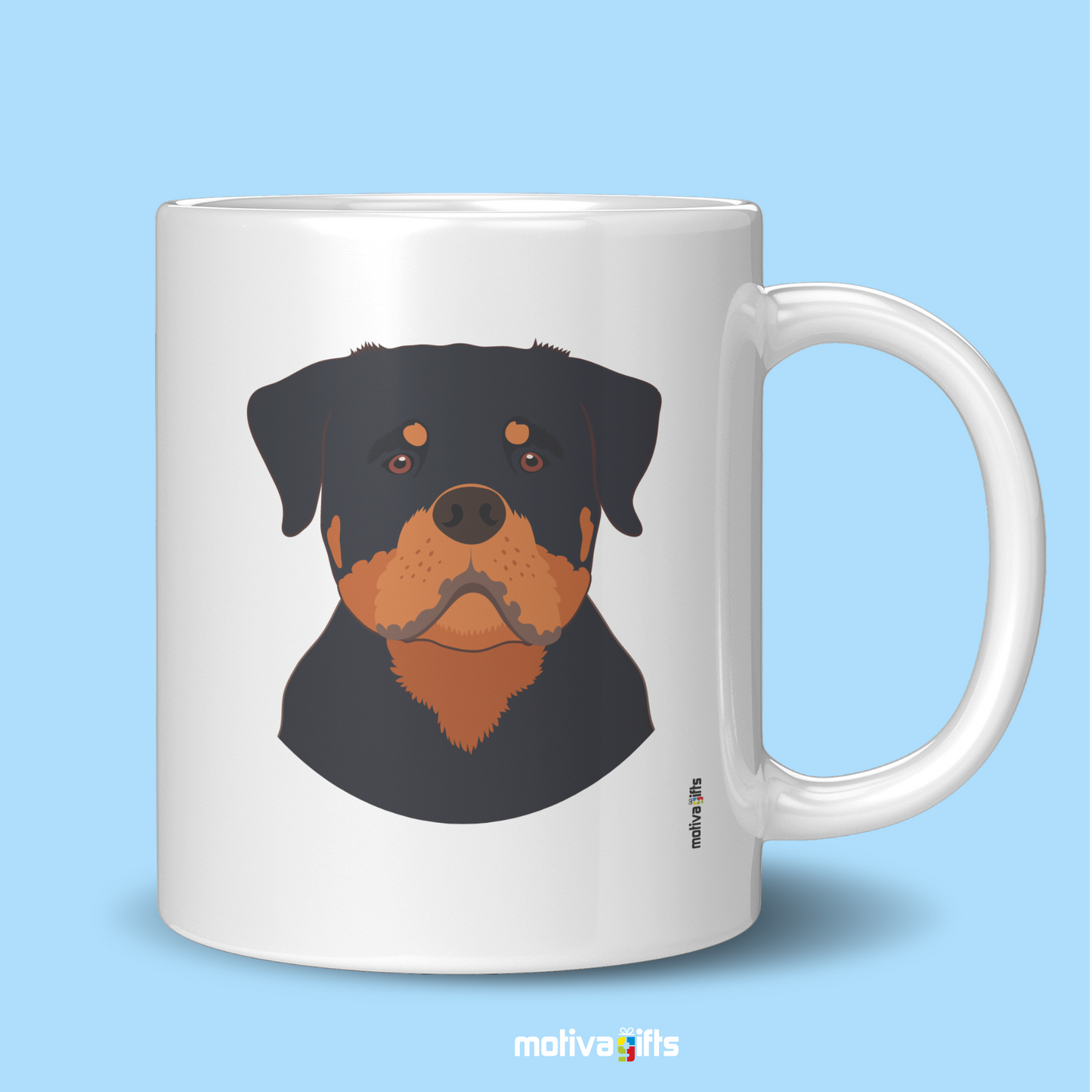 Discover the Love Dog Collection at Motiva Gifts - Featuring a  Rottweiler  design, 11 oz Ceramic Mug. Our white ceramic mug is perfect for both hot and cold beverages, and it is dishwasher, microwave safe. Available at Motiva Gifts - Shop Now!