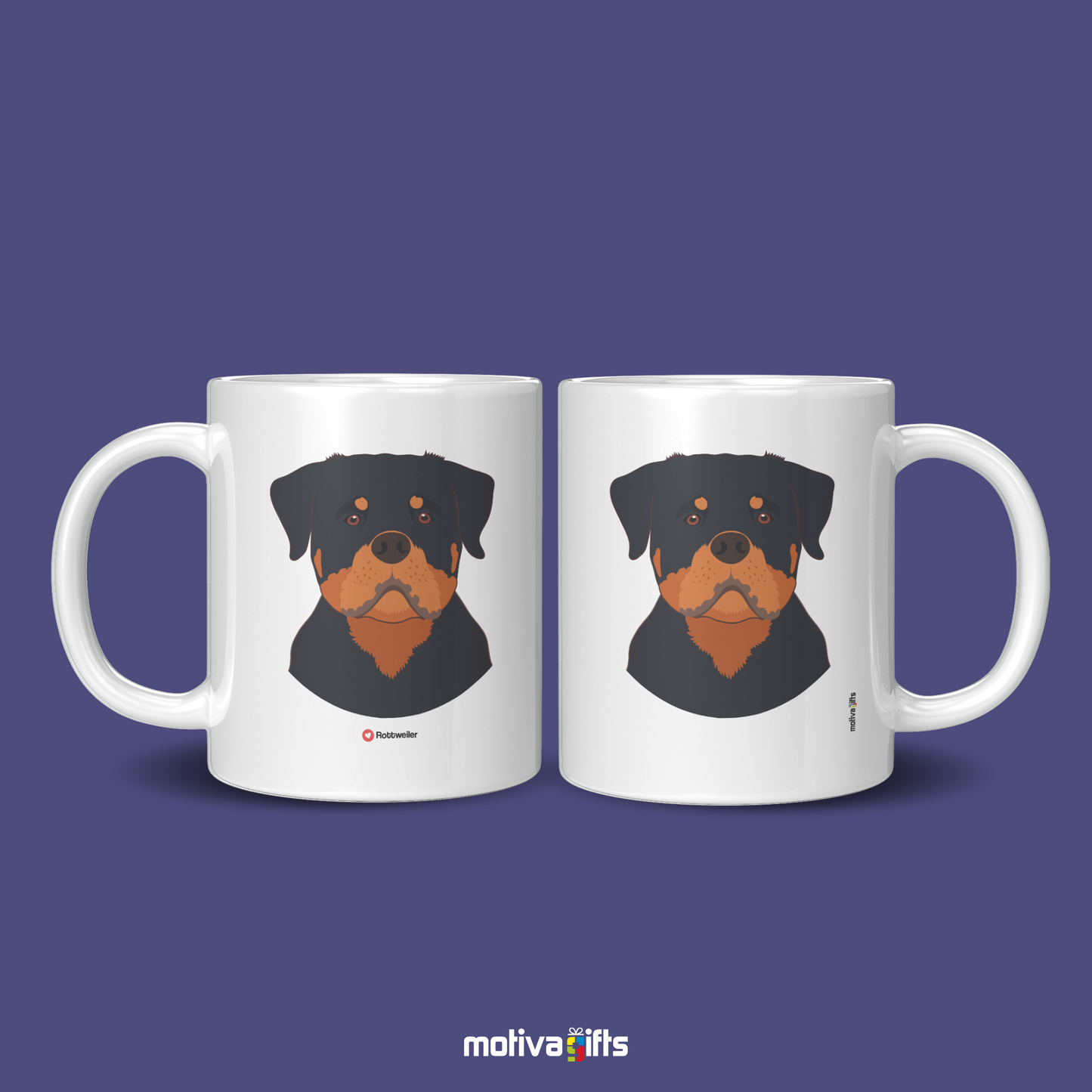 Discover the Love Dog Collection at Motiva Gifts - Featuring a  Rottweiler  design, 11 oz Ceramic Mug. Our white ceramic mug is perfect for both hot and cold beverages, and it is dishwasher, microwave safe. Available at Motiva Gifts - Shop Now!