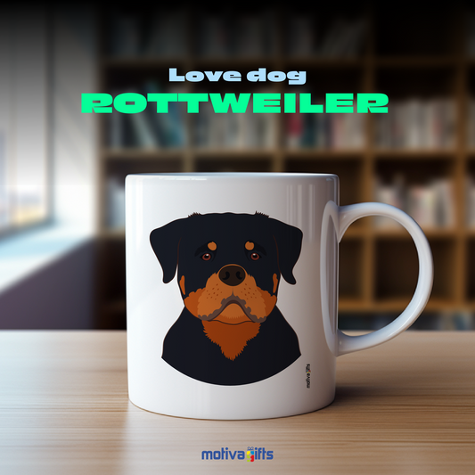 Discover the Love Dog Collection at Motiva Gifts - Featuring a  Rottweiler  design, 11 oz Ceramic Mug. Our white ceramic mug is perfect for both hot and cold beverages, and it is dishwasher, microwave safe. Available at Motiva Gifts - Shop Now!