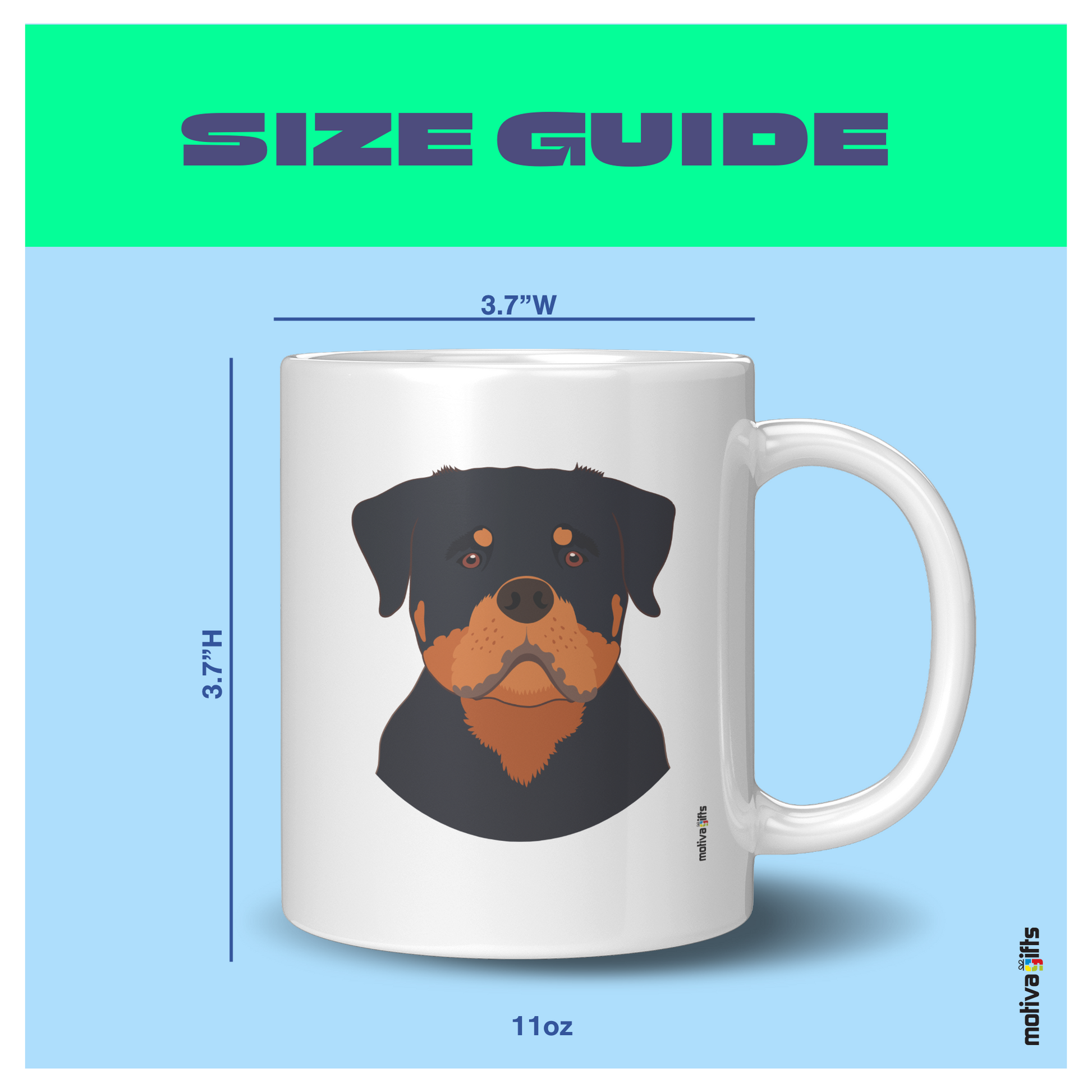 Size Guide image White ceramic Mug 11 oz: 3.7Hx3.7W