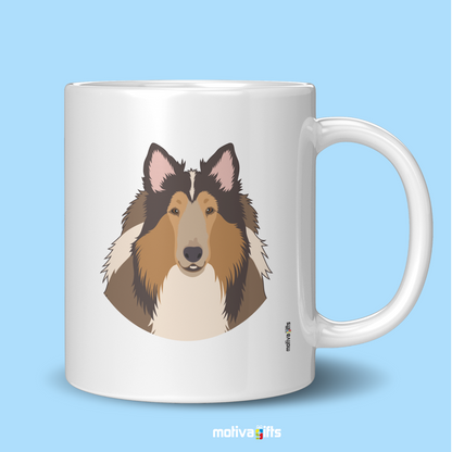 Discover the Love Dog Collection at Motiva Gifts - Featuring a  Rough Collie  design, 11 oz Ceramic Mug. Our white ceramic mug is perfect for both hot and cold beverages, and it is dishwasher, microwave safe. Available at Motiva Gifts - Shop Now!