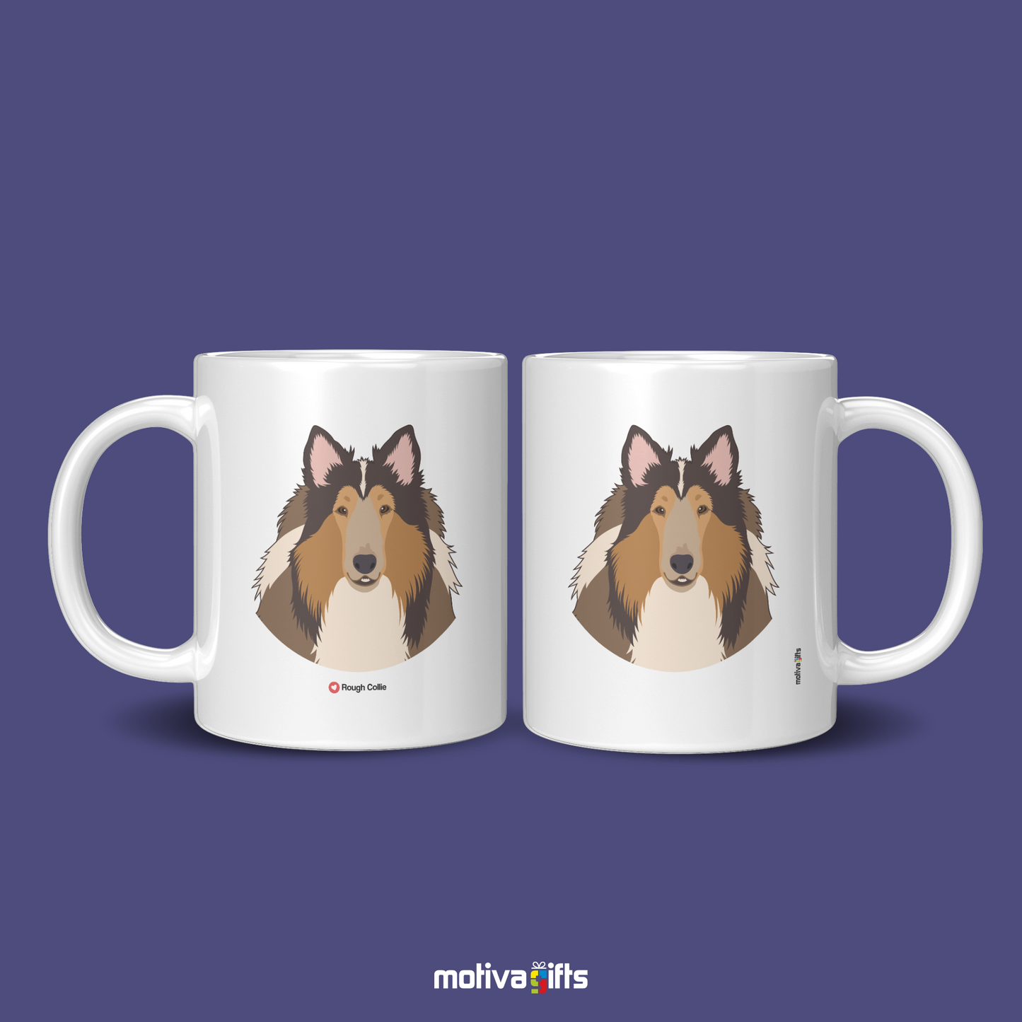 Discover the Love Dog Collection at Motiva Gifts - Featuring a  Rough Collie  design, 11 oz Ceramic Mug. Our white ceramic mug is perfect for both hot and cold beverages, and it is dishwasher, microwave safe. Available at Motiva Gifts - Shop Now!