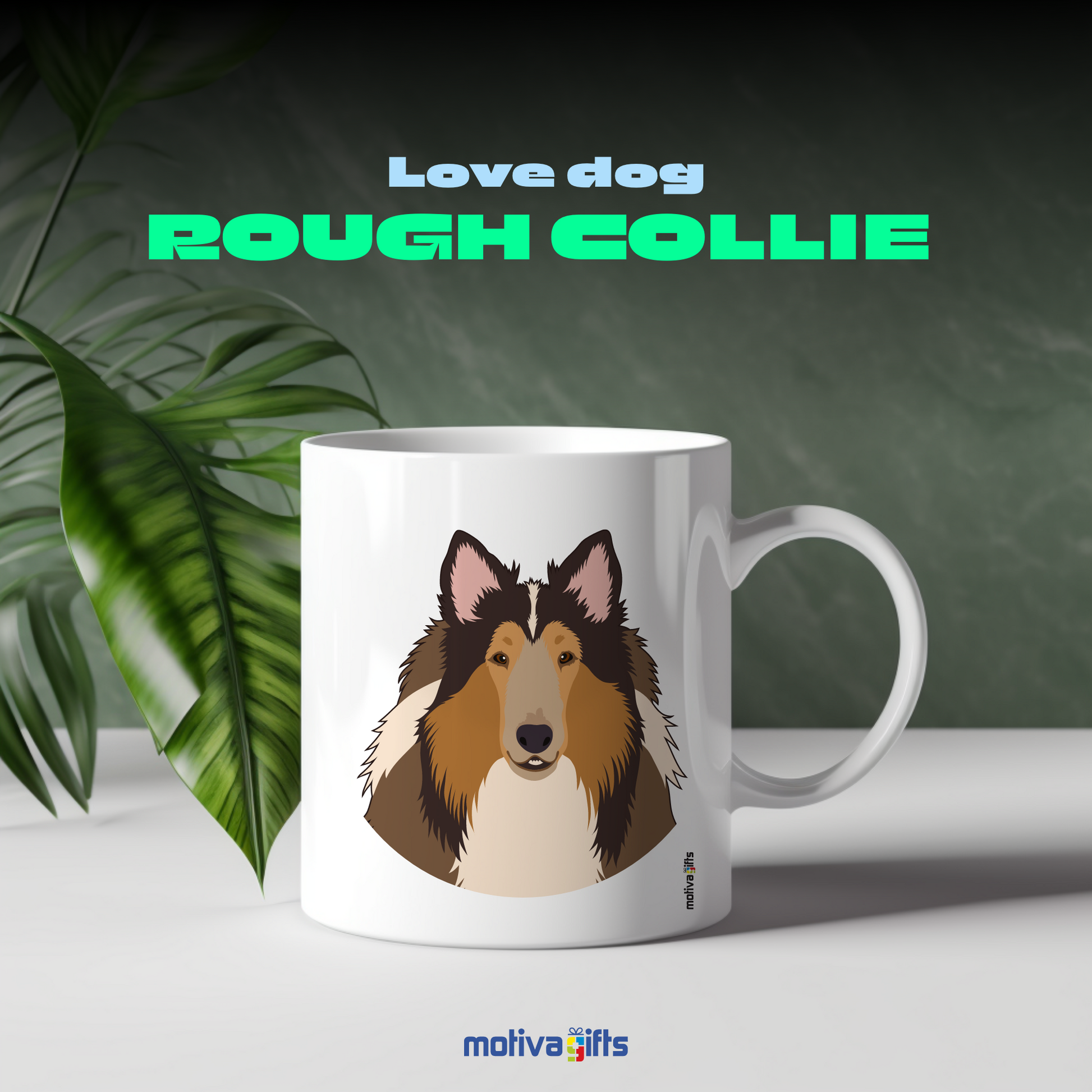 Discover the Love Dog Collection at Motiva Gifts - Featuring a  Rough Collie  design, 11 oz Ceramic Mug. Our white ceramic mug is perfect for both hot and cold beverages, and it is dishwasher, microwave safe. Available at Motiva Gifts - Shop Now!