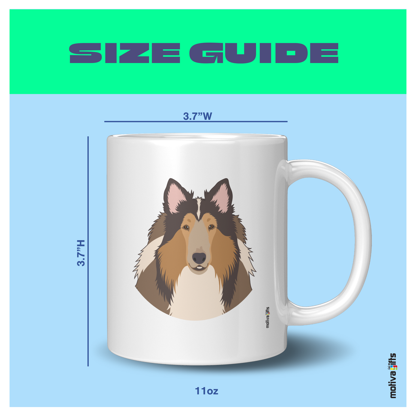 Size Guide image White ceramic Mug 11 oz: 3.7Hx3.7W