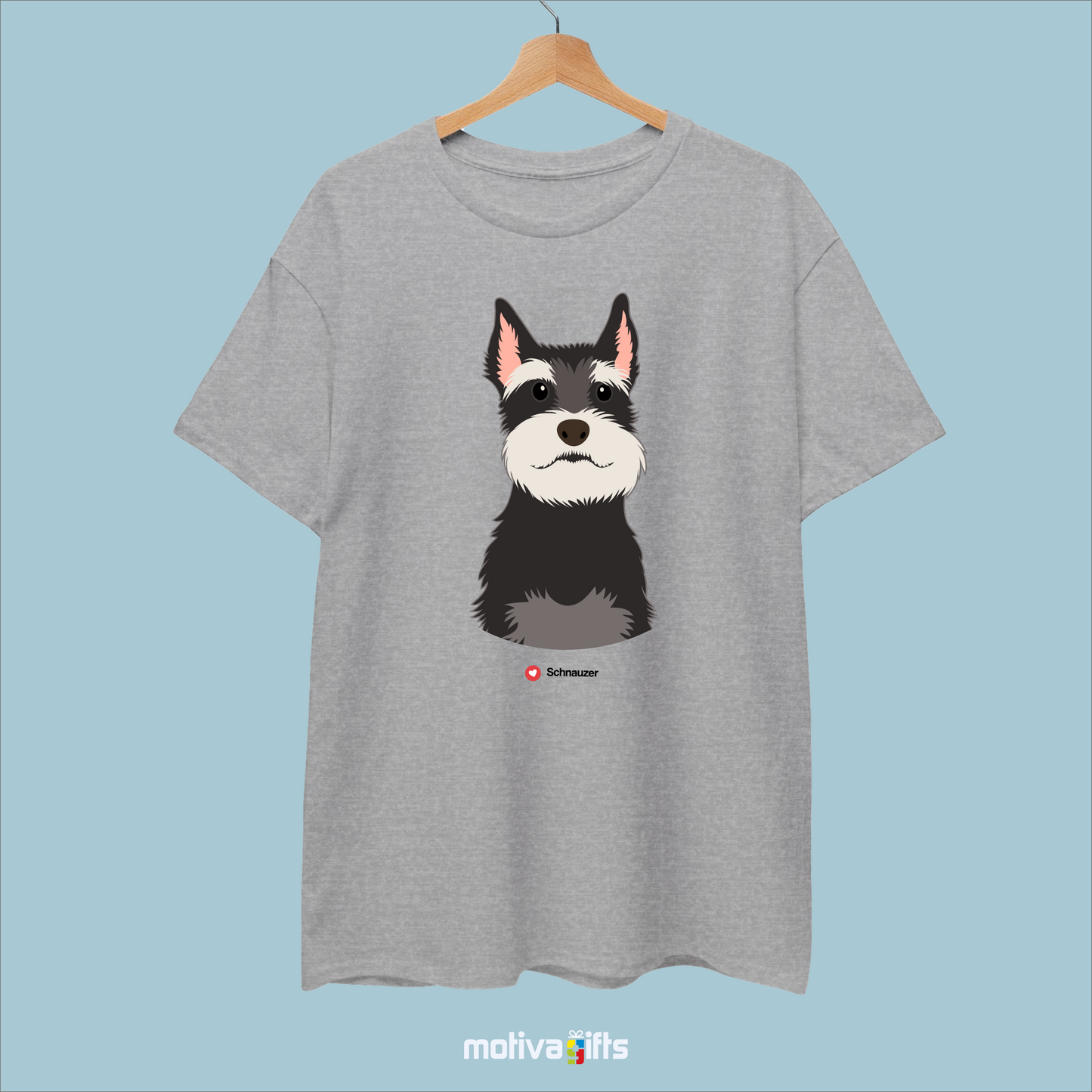 Sport gray tshirt with Schnauzer design on the front, front view, Motiva Gifts 