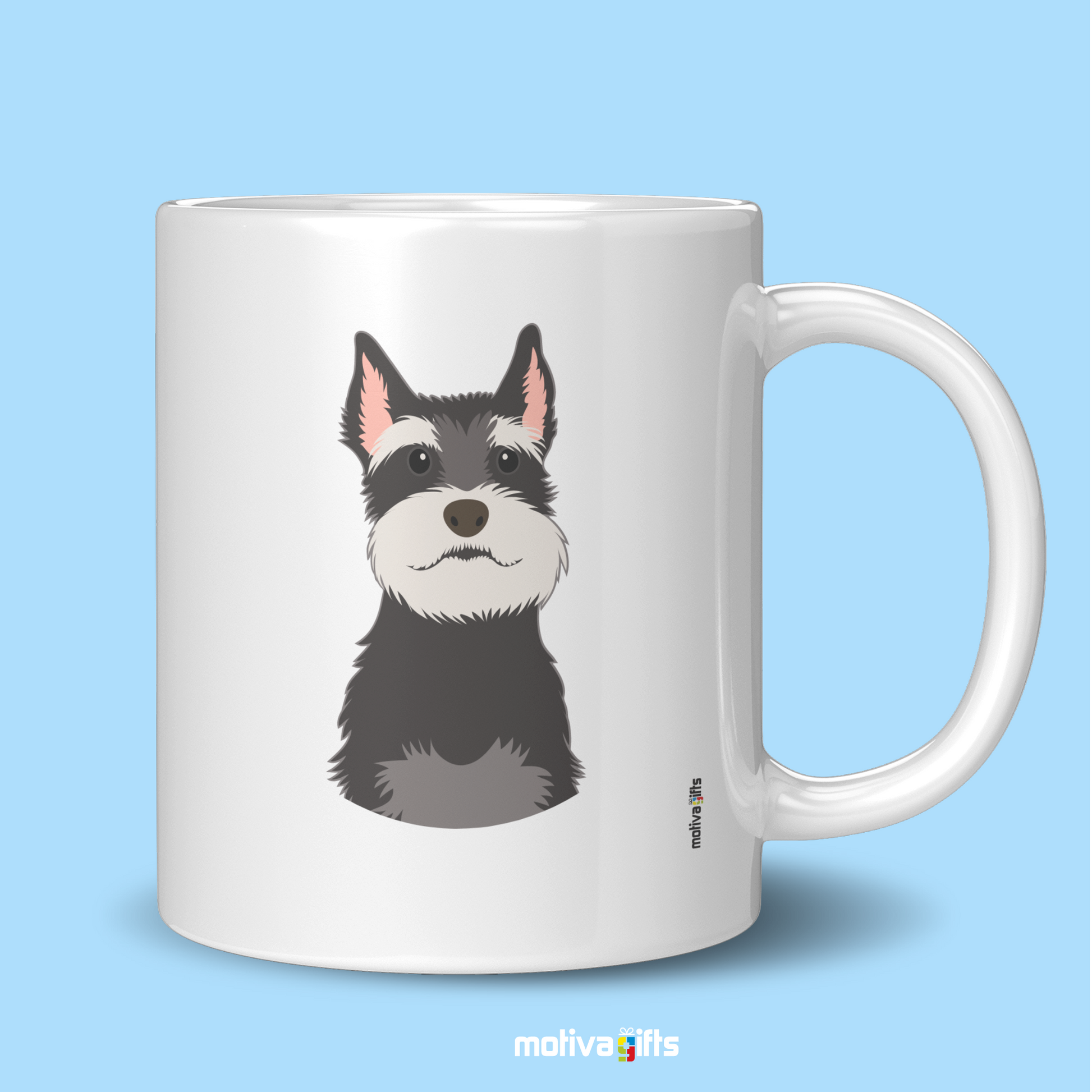 Discover the Love Dog Collection at Motiva Gifts - Featuring a  Schnauzer  design, 11 oz Ceramic Mug. Our white ceramic mug is perfect for both hot and cold beverages, and it is dishwasher, microwave safe. Available at Motiva Gifts - Shop Now!