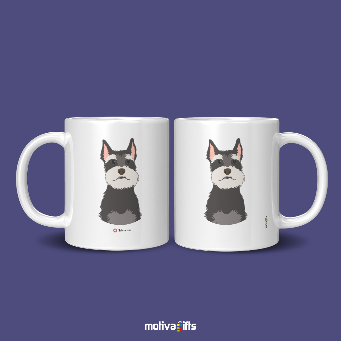 Discover the Love Dog Collection at Motiva Gifts - Featuring a  Schnauzer  design, 11 oz Ceramic Mug. Our white ceramic mug is perfect for both hot and cold beverages, and it is dishwasher, microwave safe. Available at Motiva Gifts - Shop Now!