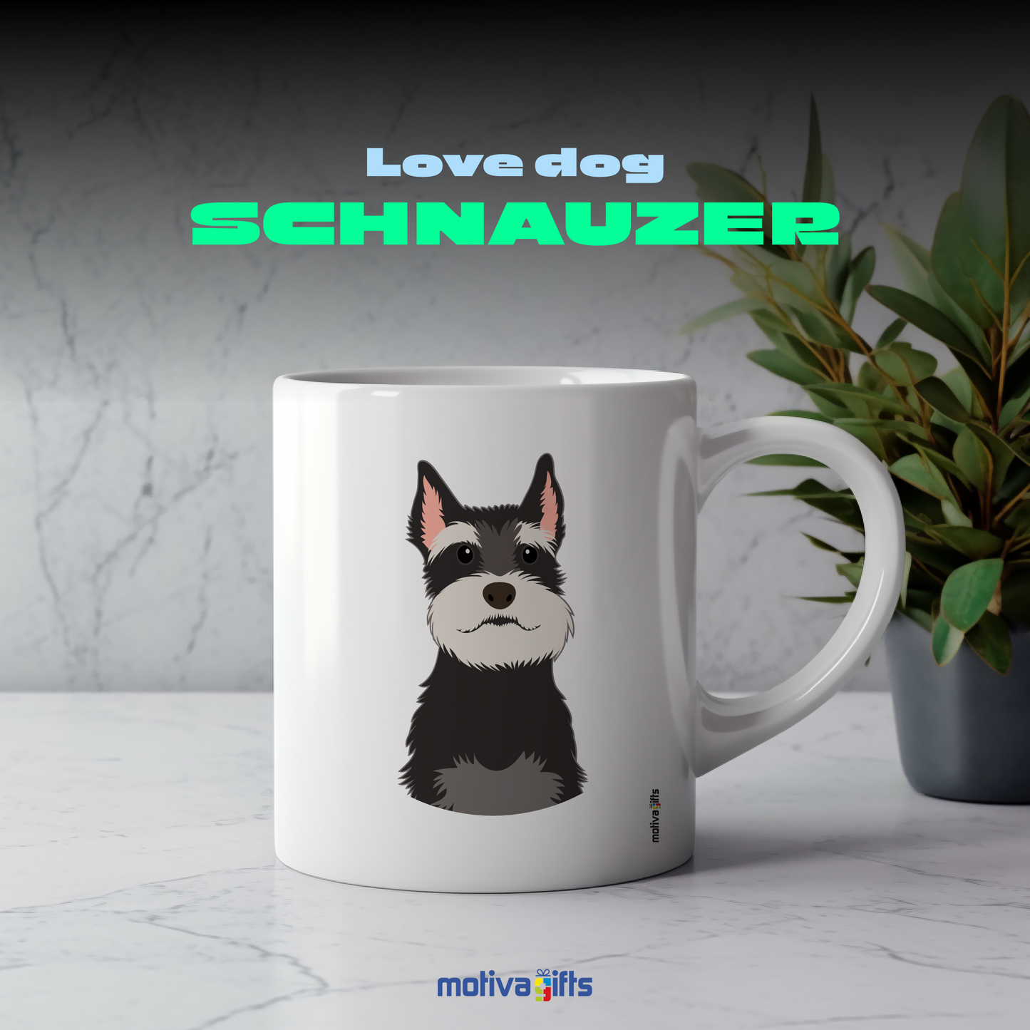 Discover the Love Dog Collection at Motiva Gifts - Featuring a  Schnauzer  design, 11 oz Ceramic Mug. Our white ceramic mug is perfect for both hot and cold beverages, and it is dishwasher, microwave safe. Available at Motiva Gifts - Shop Now!