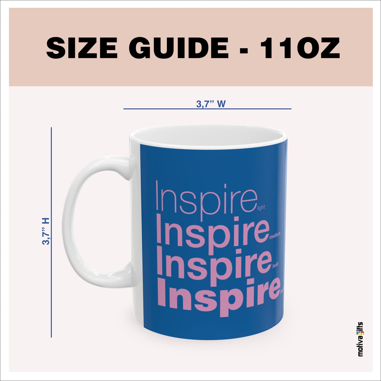 Size guide - 11 oz mug - 3.74H x3.15D