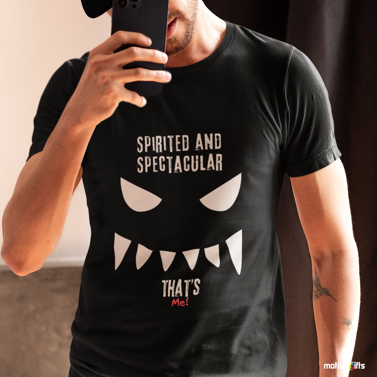 Men wearing a Spirited and Spectacular It's Me Unisex black Crewneck Tshirt