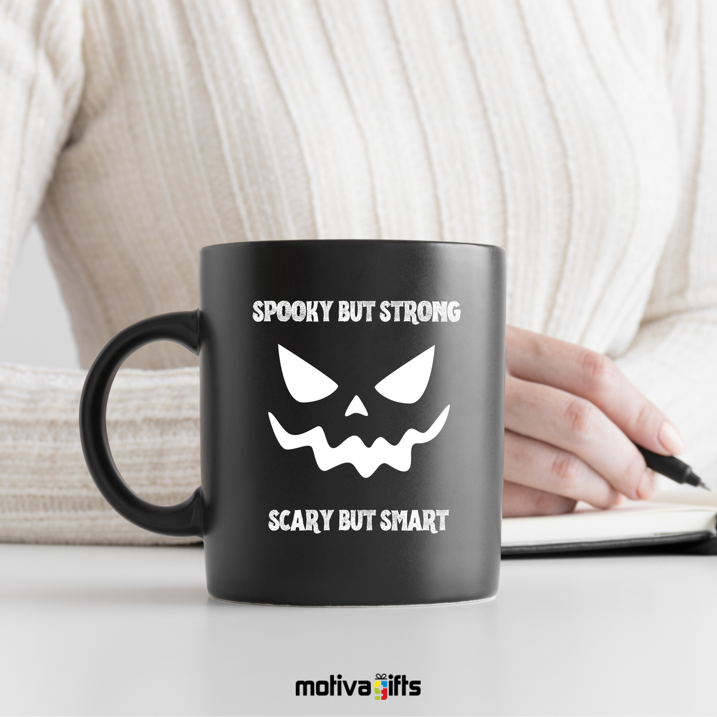 Spooky But Strong, Scary But Smart Mug,Black,11 oz, Motiva Gifts