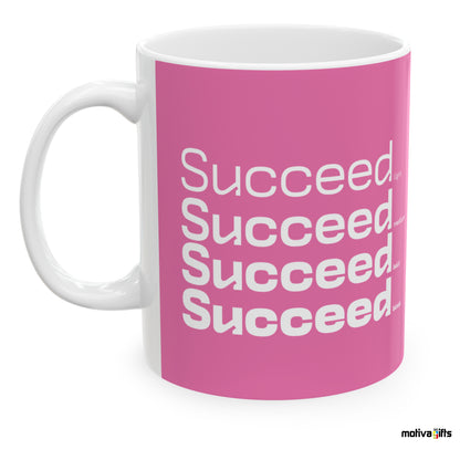 Succeed Motivate Words Pink Mug- Left View